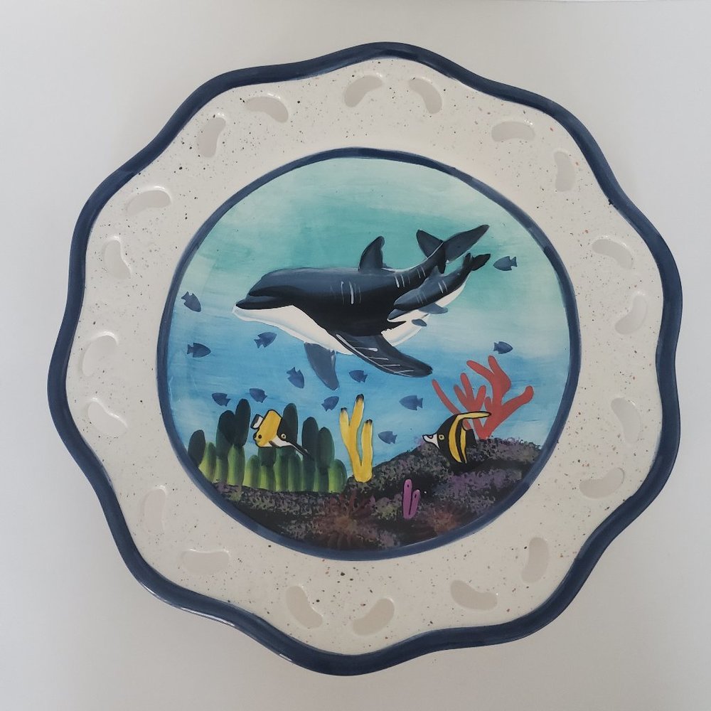 UNDER THE SEA Ceramic Fish Dish Hand Painted Reticulated Nautical Marine Design